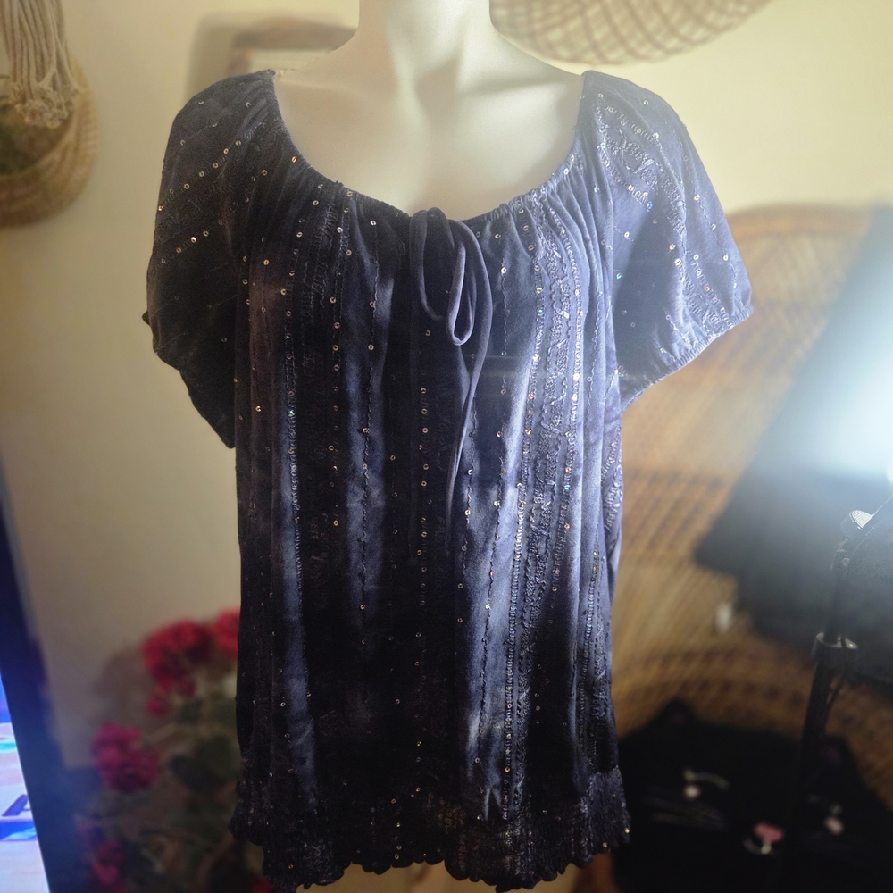 Dressbarn Midnight Blue Sequin Blouse